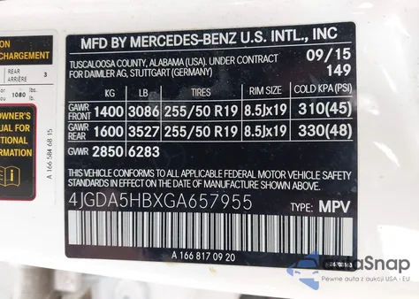 2016 Mercedes-Benz Gle 350 4Matic из США, поврежденный, VIN 4JGDA5HBXGA657955